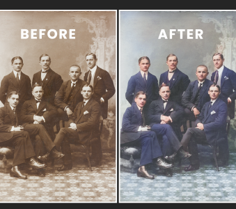 Fotomontaż zdjęcia przedstawiający koloryzowane zdjęcie przed i po